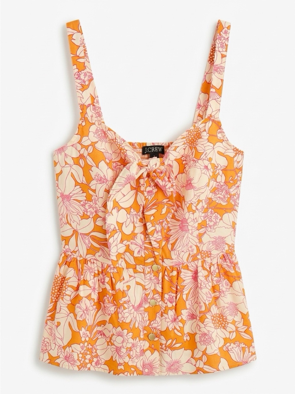 J. Crew Orange and Cream Floral Tie-Front Camisole